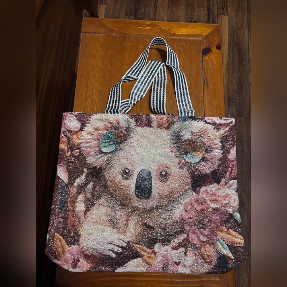 Floral Koala Canvas Tote Bag